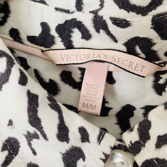 Victoria Secret Sleep Shirt Dress M White Animal Print Button Down Long Sleeve - Picture 5 of 9
